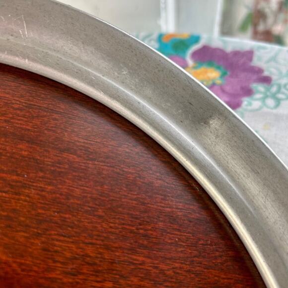 Vintage Pewter & Formica Round Art Deco Cocktail Tray 11.5” Diameter - Picture 5 of 11